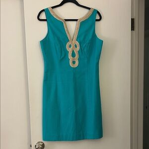 Lilly Pulitzer Turquoise Dress with Gold Trim